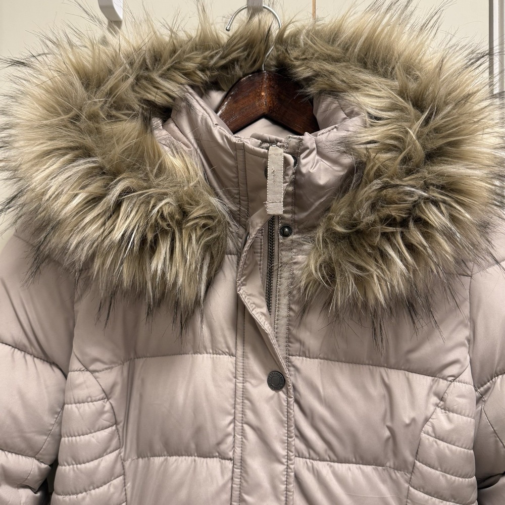 Abercrombie & Fitch Women Puffer Jacket Hooded Beige XS - Picture 3 of 7